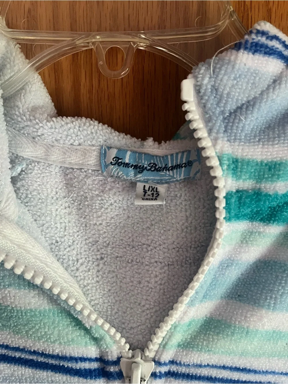 NWOT Tommy Bahama Boys striped swim coverup towel hoodie zip up size 7-12